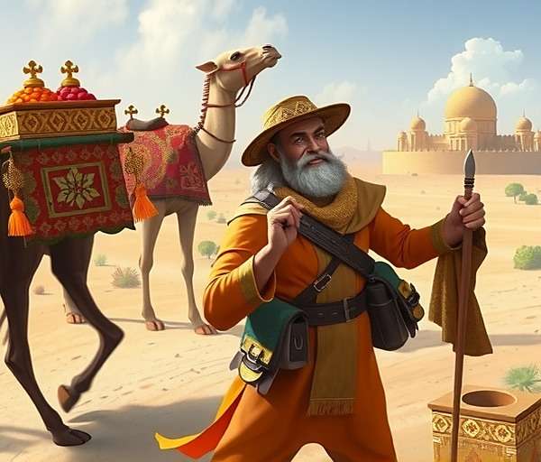 Zara the Trader, a merchant with a caravan of spices from the Silk Road
